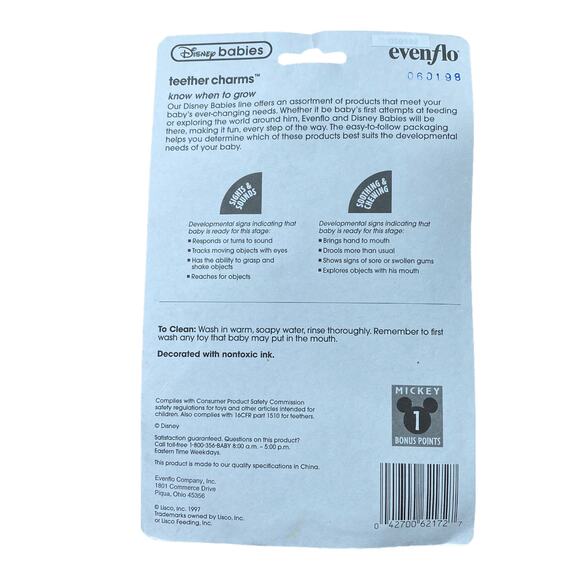 Evenflo Disney Babies Mickey Mouse 1997 90s Teether Charm Keychain - Picture 3 of 5